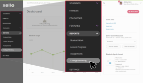 Left menu with Reports open, College Planning selected